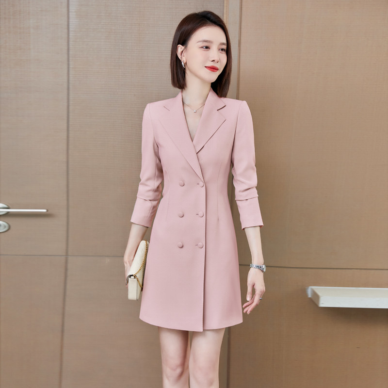 西装职业连衣裙女2026春季粉色西装裙气质主持人正式场合工作服