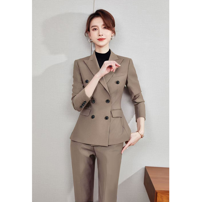 西装套装女2025秋冬前台售楼部酒店经理工作服女面试正装套装咖色