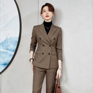 西装套装女2025秋冬前台售楼部酒店经理工作服女面试正装套装咖色