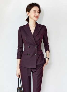 安哥拉红西服套装女时尚气质冬酒红色职业正装西装套装女高级感