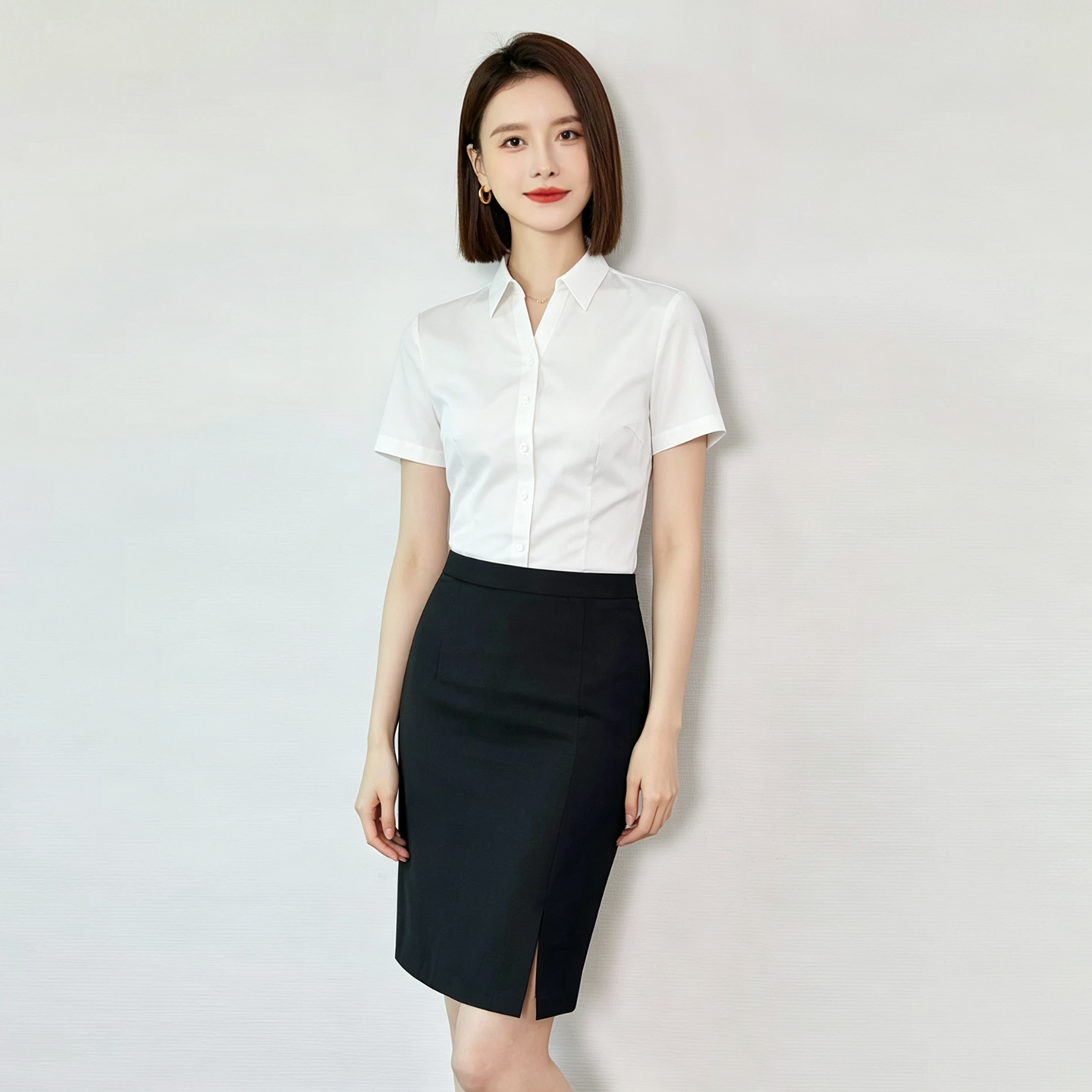 衬衫女短袖翻领2026新款蓝色白色女神范职业西装打底衬衫职业套裙