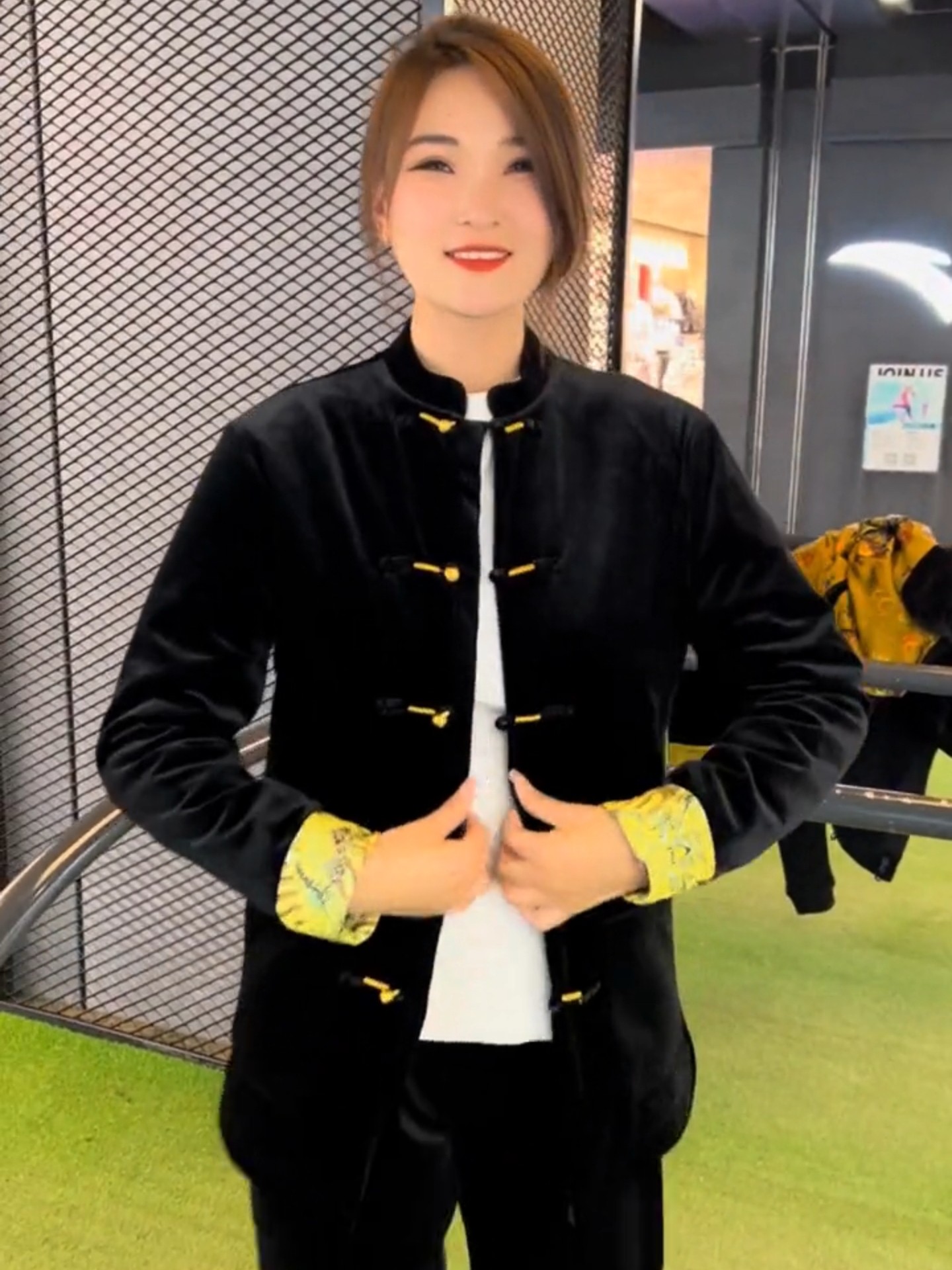 秋冬男新款立领金丝绒唐装盘扣单件上衣黑色百搭弹力舒适薄棉外套