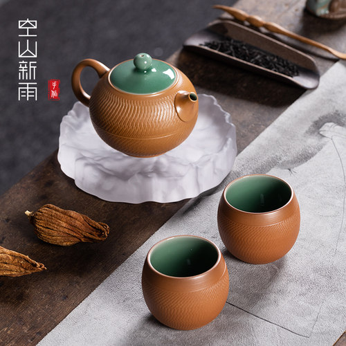 手工跳刀一壶两杯茶具