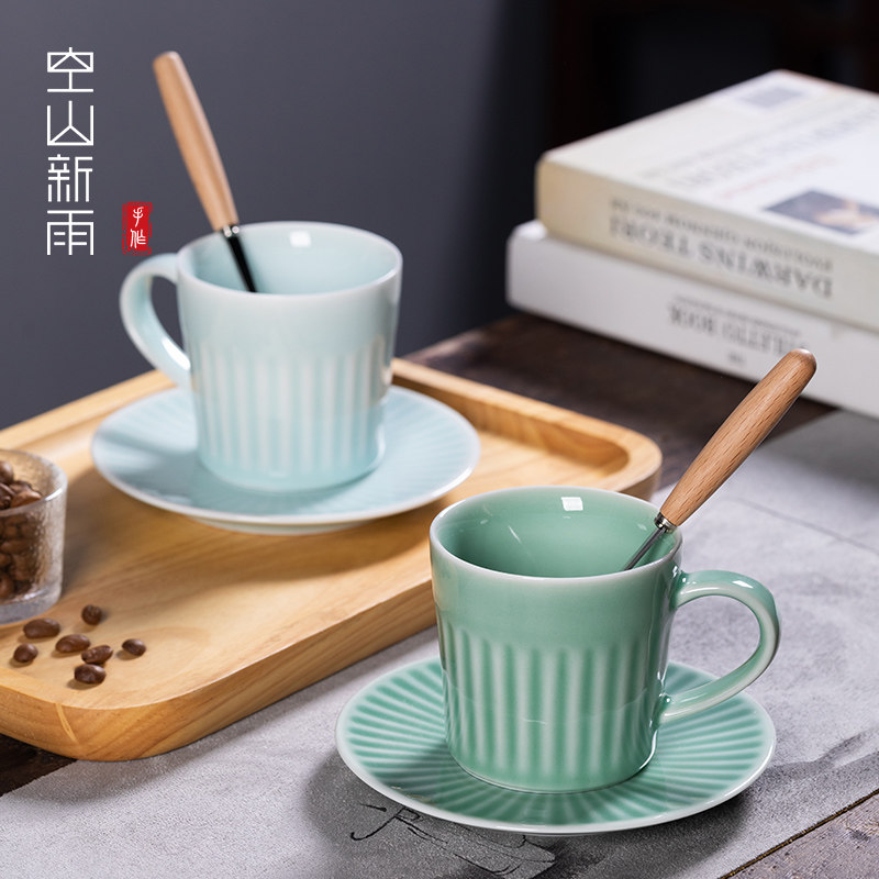龙泉青瓷美式咖啡杯碟套装水杯陶瓷马克杯子家用精致早餐牛奶杯,餐饮具,咖啡杯,淘宝优惠券,粉丝福利购,淘宝优惠卷