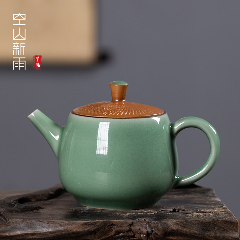 龙泉青瓷泡茶壶小单壶纯手工跳刀陶瓷单人家用汉铎壶功夫茶具高档