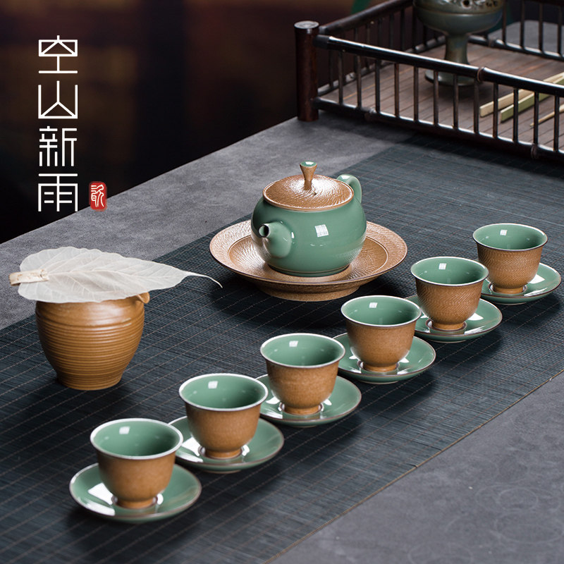 空山新雨跳刀茶具套装家用龙泉青瓷功夫茶具茶杯高档客厅陶瓷茶壶