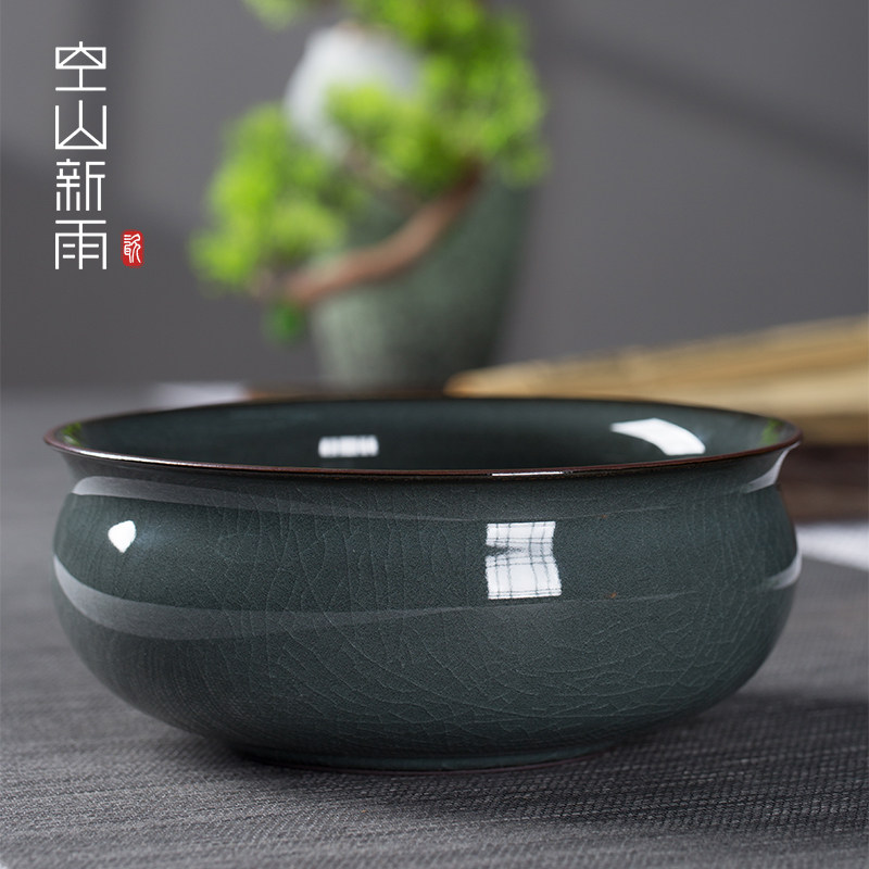 龙泉青瓷铁胎茶洗笔洗功夫茶具家用配件哥窑冰裂陶瓷开片水盂渣斗