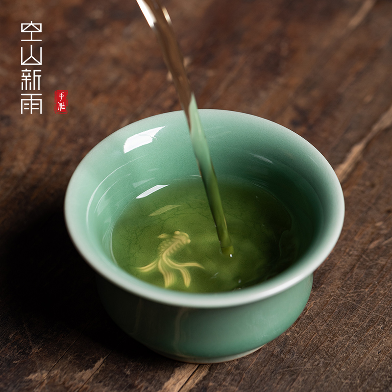 龙泉青瓷茶杯主人杯单杯家用陶瓷功夫茶具马蹄杯个人专用品茗杯
