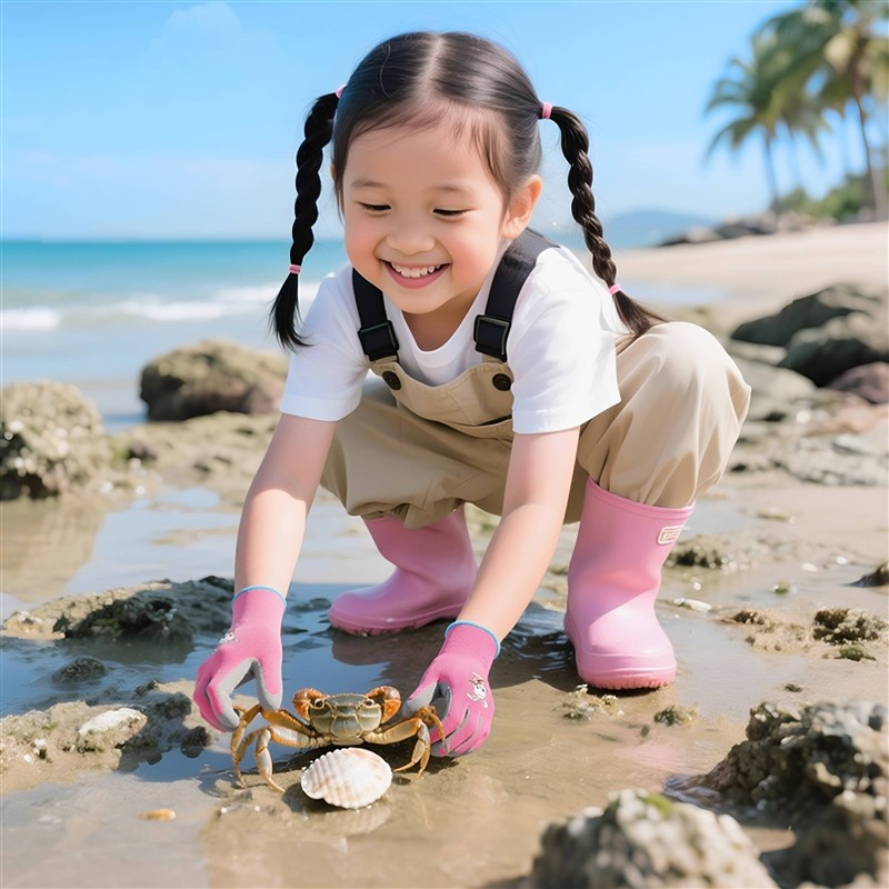 儿童赶海手套装备专用防水工具防护小孩抓螃蟹防扎防咬夹橡胶全浸