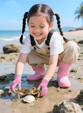 儿童赶海手套装备专用防水工具防护小孩抓螃蟹防扎防咬夹橡胶全浸