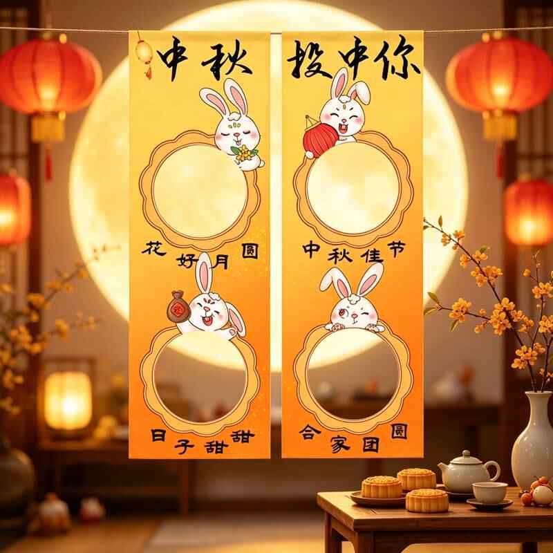 中秋节主题活动游戏道具氛围场景布置挂布幼儿园投沙包背景墙条幅
