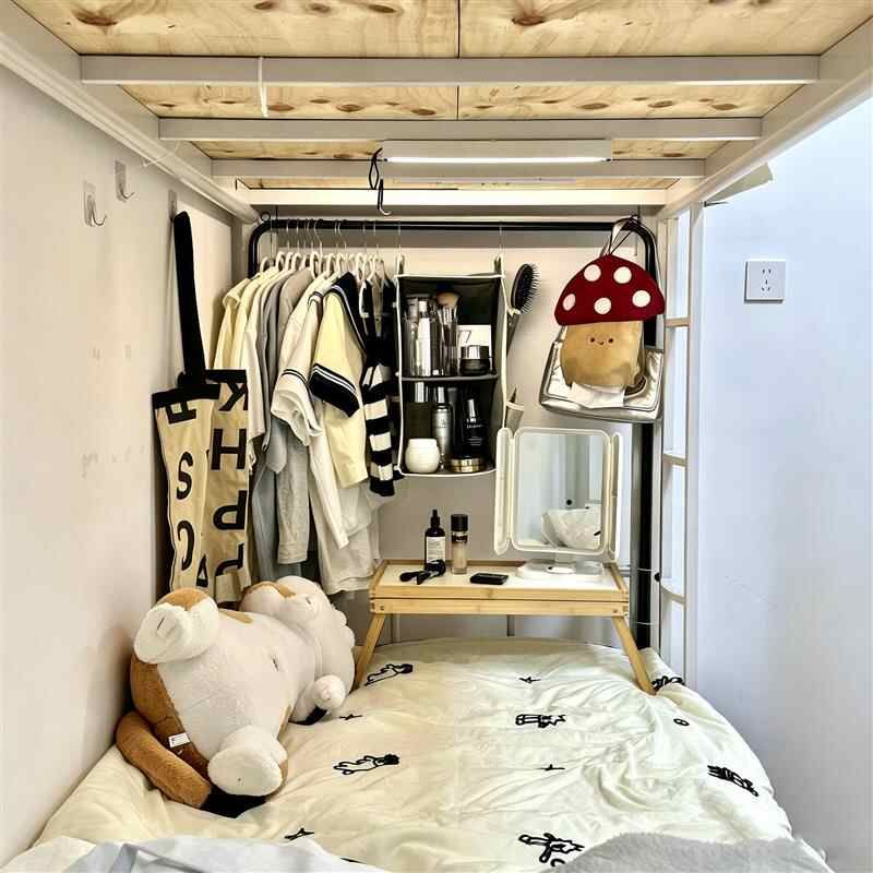 落地黑色衣帽架学生宿舍床帘内简易挂衣架卧室多功能衣物收纳架