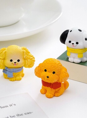 可爱写实泰迪斑点围巾小狗公仔萌粒 diy装饰品配件车载桌面小摆件