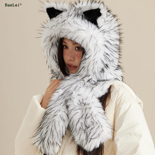 半蕾混色毛绒护耳保暖显脸小帽子