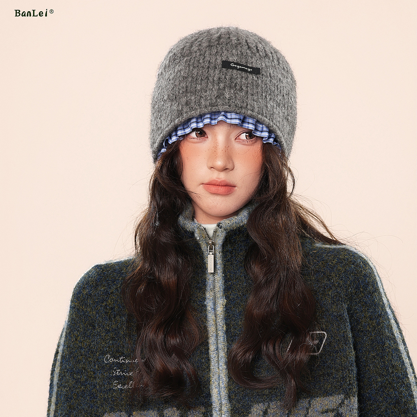 半蕾日系针织叠穿帽子时尚百搭