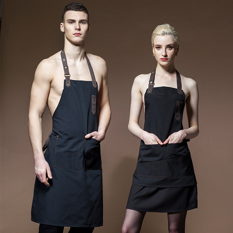 多米来围裙女家用厨房居家餐厅后厨背带挂脖防水防污工作服定制