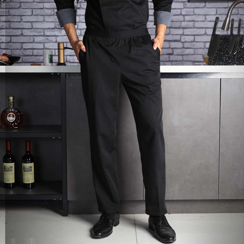 多米来厨师裤子男厨房酒店后厨服务员工作裤宽松修身黑色春夏工裤