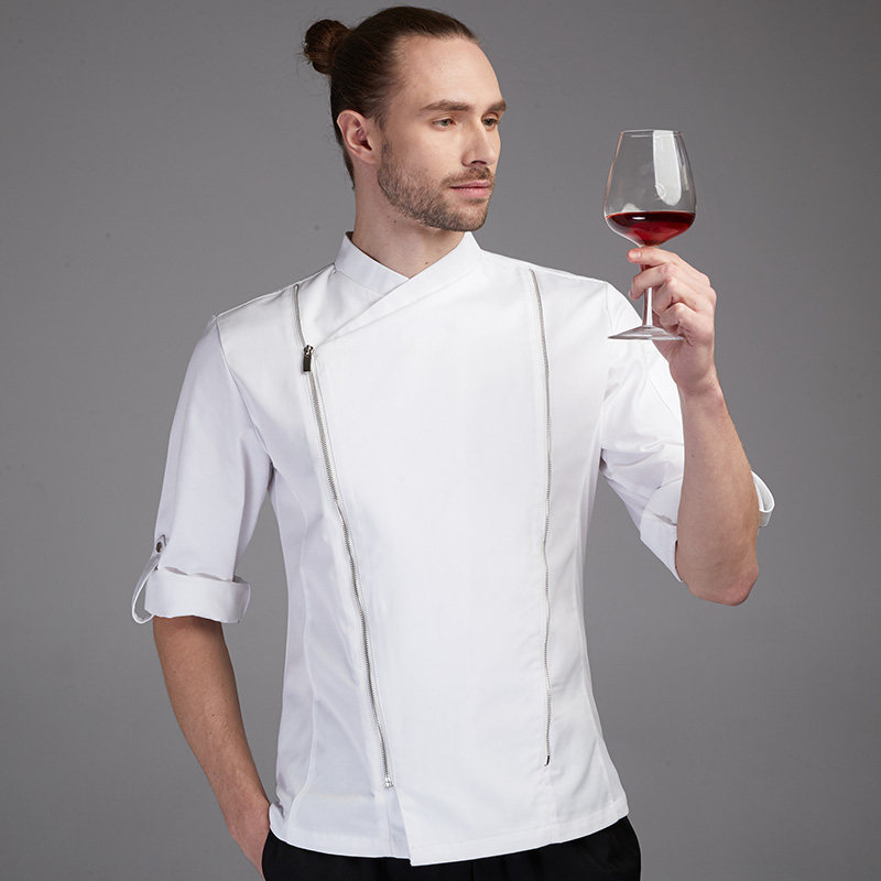 酒店厨房工作服男调节袖夏季大厨白色厨师服西餐厅主厨衣服定制