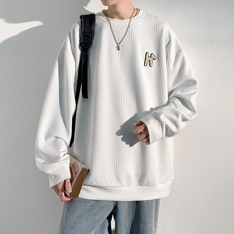 秋冬季潮牌男士新款简约慵懒风韩版圆领卫衣加绒加厚宽松长袖T恤
