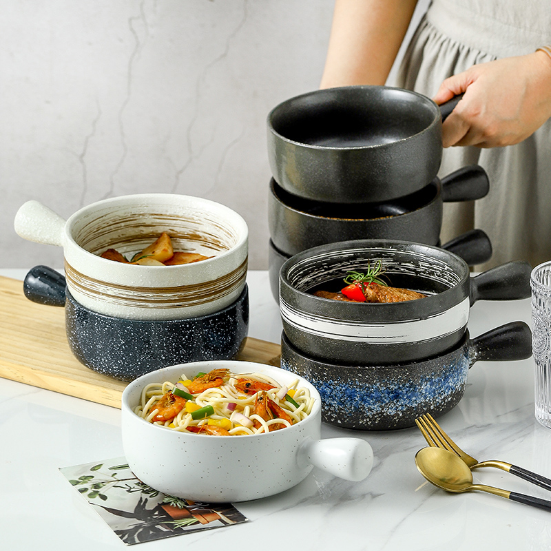 陶瓷日式风带手柄烘焙水果沙拉碗