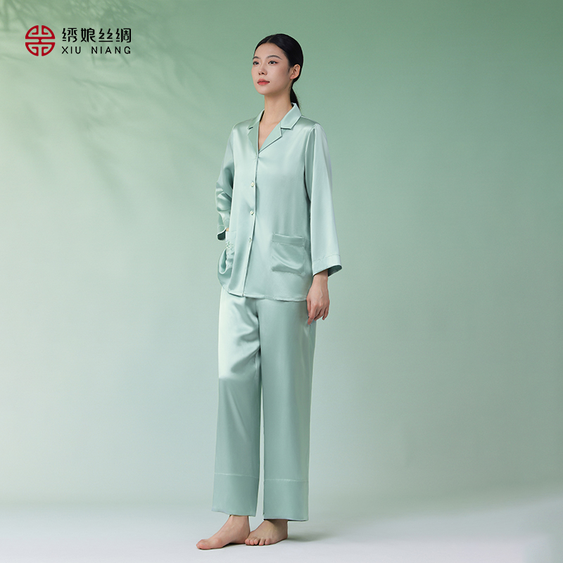 绣娘丝绸女士100%桑蚕丝苏绣睡衣