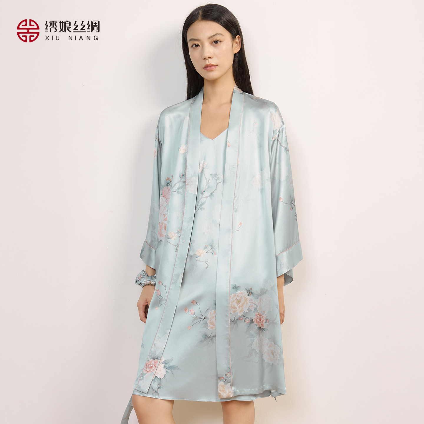 绣娘丝绸100%桑蚕丝女吊带裙睡袍