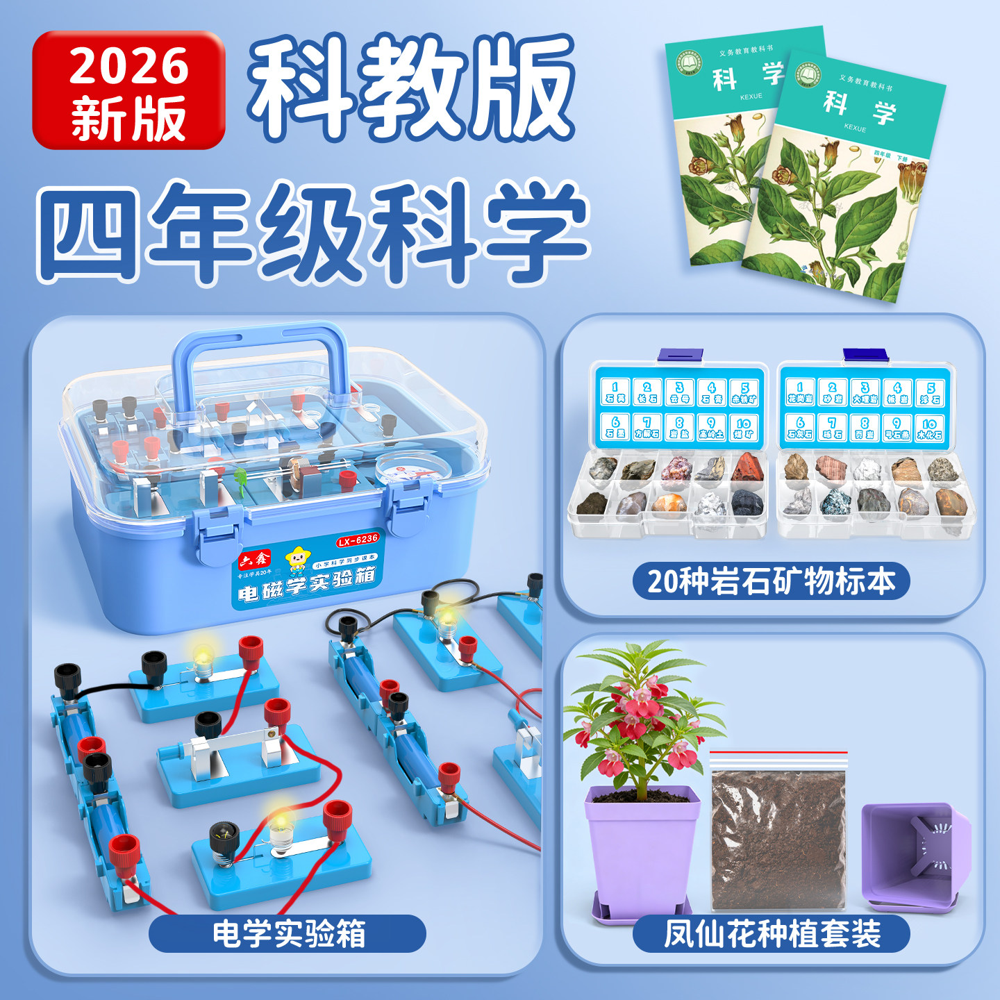 小学四年级下册科学实验套装教科版种植凤仙花种子套装岩石标矿物标本
