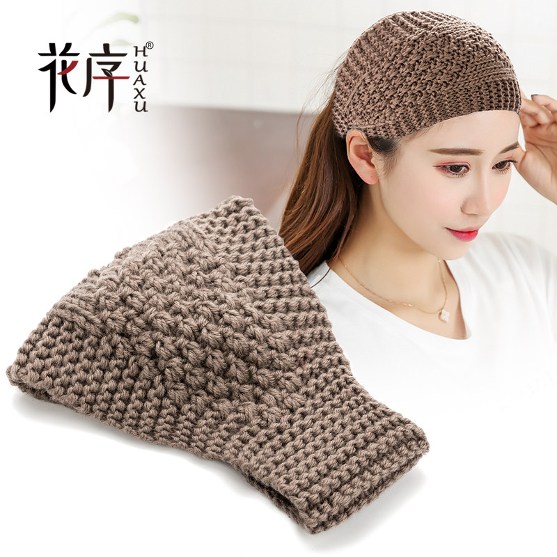 针织毛线发带女韩国冬季宽边发箍简约网红头巾遮白发头套保暖头带