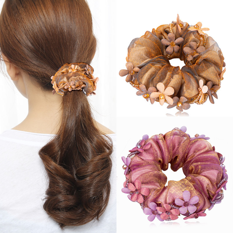 韩国娟纱花朵发圈高弹力头绳马尾扎发皮筋发绳大肠圈盘发头花饰品
