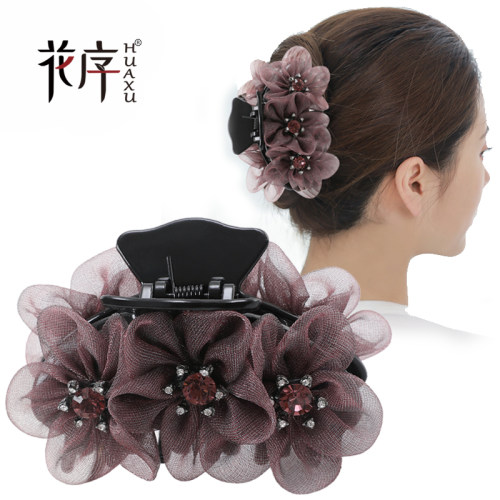 发夹后脑勺马尾花朵时尚爪子