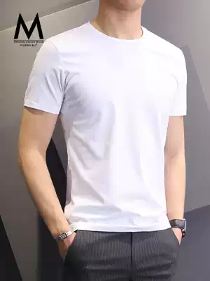 White short sleeve T-shirt men autumn solid color round collar t-shirt black slim cotton half sleeve base shirt clothes