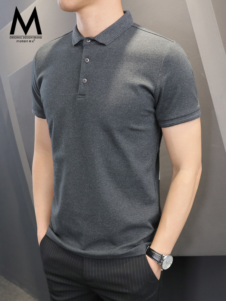 Polo shirt men's short-sleeved summer men's lapel T-shirt Gray slim-fit collar Ralph midot Lauren polo top Black trend men's clothing
