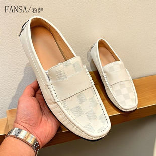 白色豆豆鞋男欧洲站高端奢侈品大牌真皮一脚蹬防滑驾车潮鞋