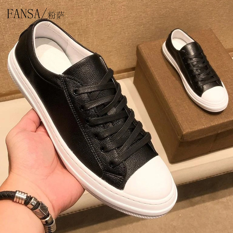 粉萨正品高品质官方旗舰店真皮小黑鞋男2026新款软底软面休闲板鞋