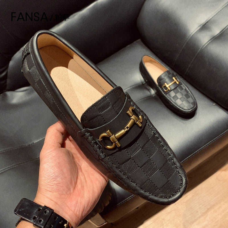 轻奢侈品牌豆豆鞋男真皮2025年新款黑色商务休闲一脚蹬办公室皮鞋