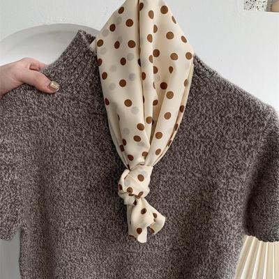 法式复古棕色波点丝巾轻奢高级感气质长条领巾轻熟风薄款围巾配饰