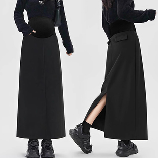 天猫品质春秋季西装孕妇半身长裙口袋后开叉直筒长款托腹包臀长裙