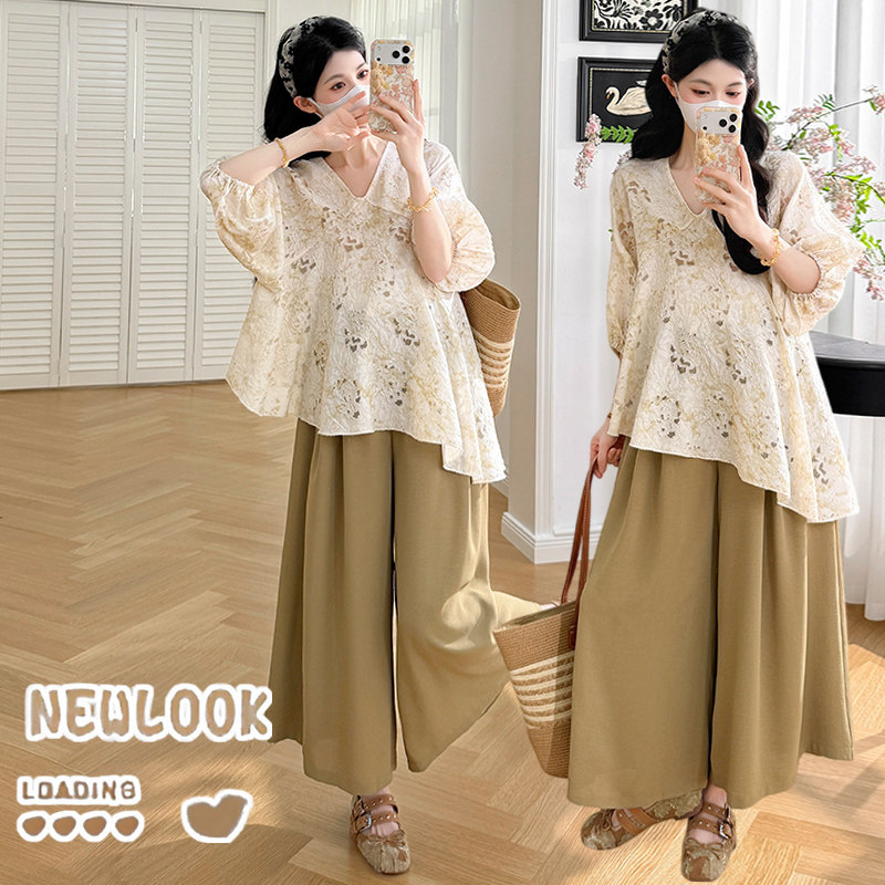 实拍2026春夏孕妇套装新款扎染拼接上衣+裤子套装时尚宽松慵懒风