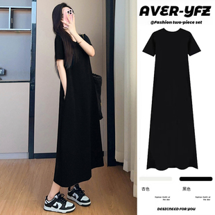 实拍孕妇夏装连衣裙2026新款夏天时尚赫本风露背短袖小黑裙长裙