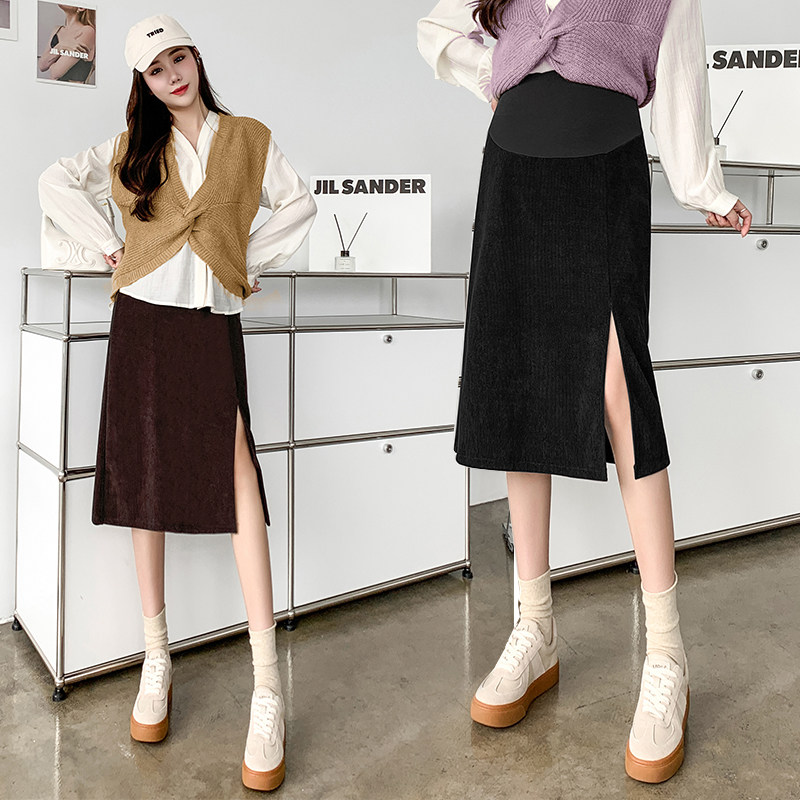 孕妇半身裙秋季中长款黑色宽松显瘦直筒包臀托腹开叉一步裙子春秋