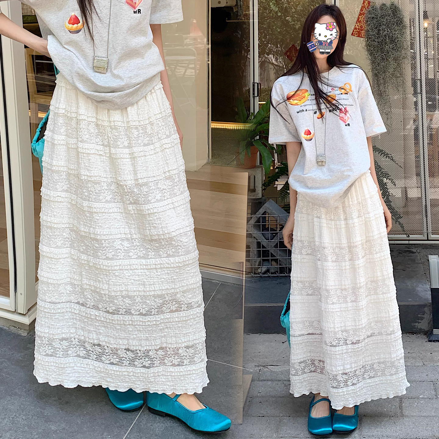 孕妇装夏季新款甜美蕾丝半身裙无托腹可调节设计感宽松直筒A字裙