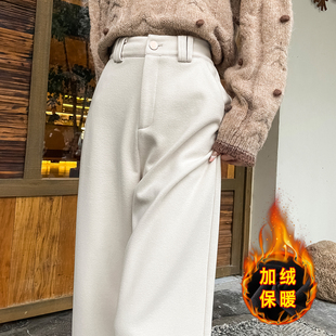 2025实拍直筒西裤女秋冬高腰休闲毛呢阔腿裤加绒小个子显瘦九分裤