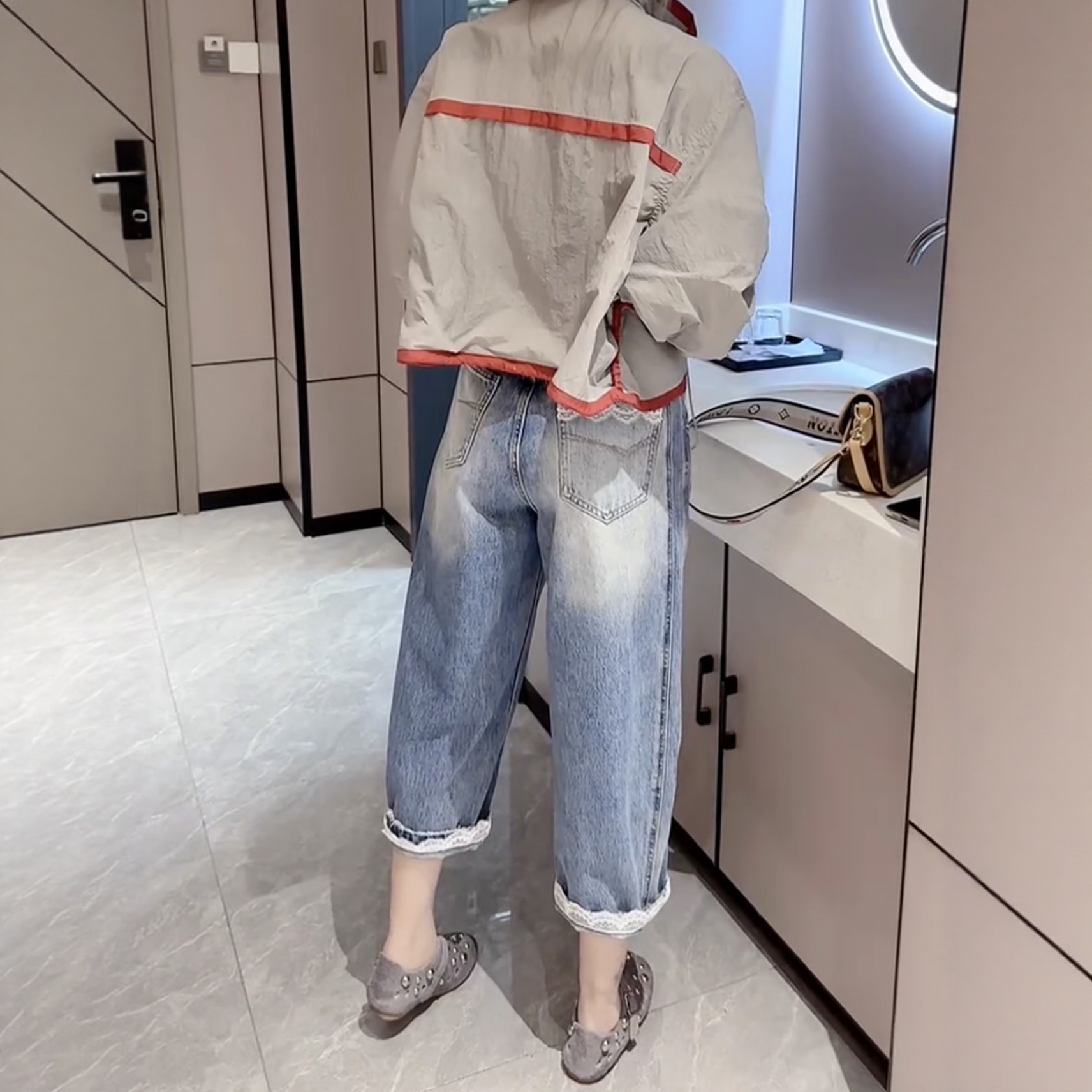 2025夏季新款阔腿牛仔裤女老爹裤显瘦萝卜裤大码薄款八分哈伦裤子
