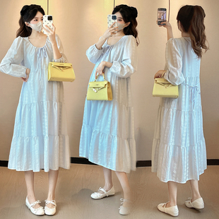 实拍新款孕妇装秋季韩版简约时尚宽松显瘦大码连衣裙中长款