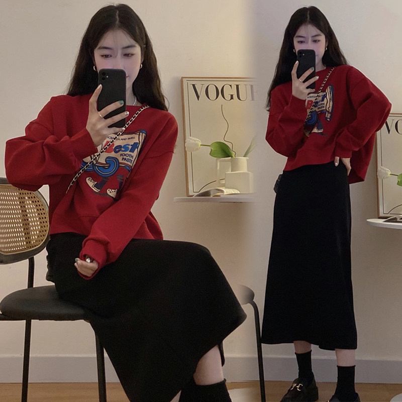 春装新款宽松孕妇卫衣+半身裙子休闲孕妇两件套装春季