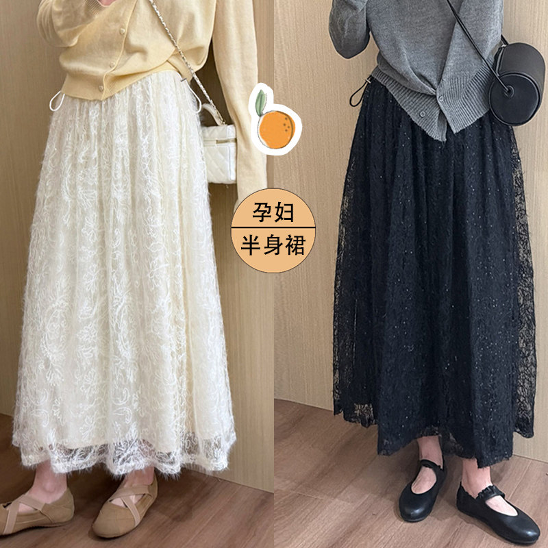 现 孕妇淑女风蕾丝半身裙2026夏季新款韩版高腰百搭减龄长款裙子