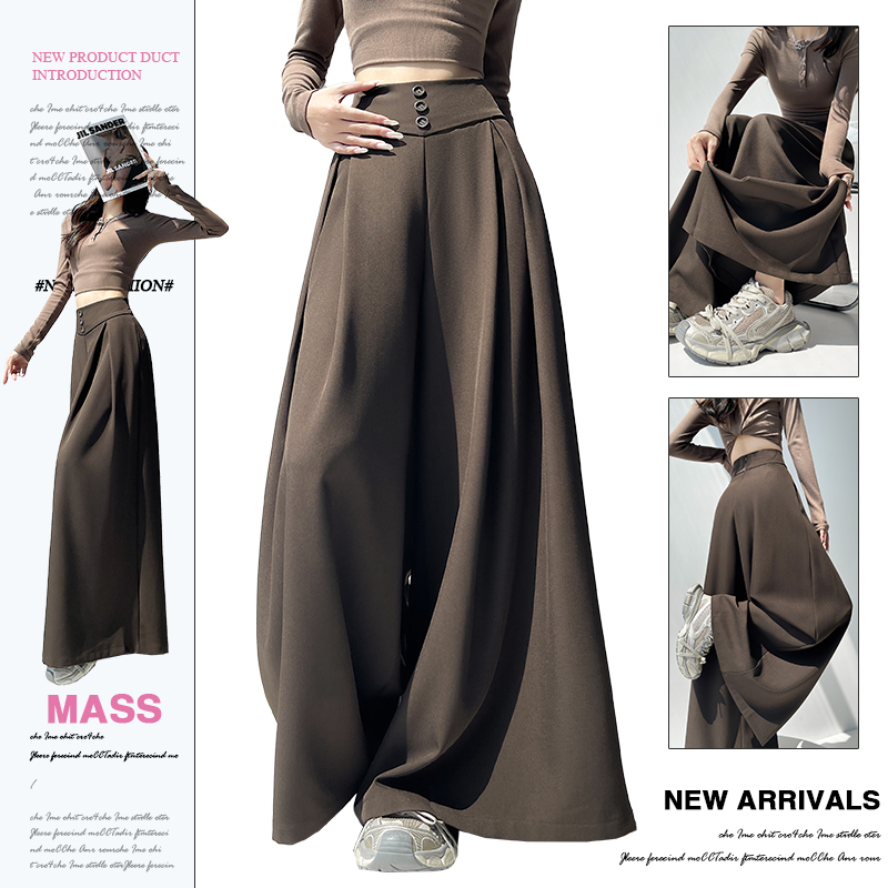 灰色高级感西装裤女2025秋冬新款高腰垂坠感排扣设计感休闲阔腿裤