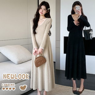 2026春季韩流修身显瘦针织拼接蕾丝长款连衣裙