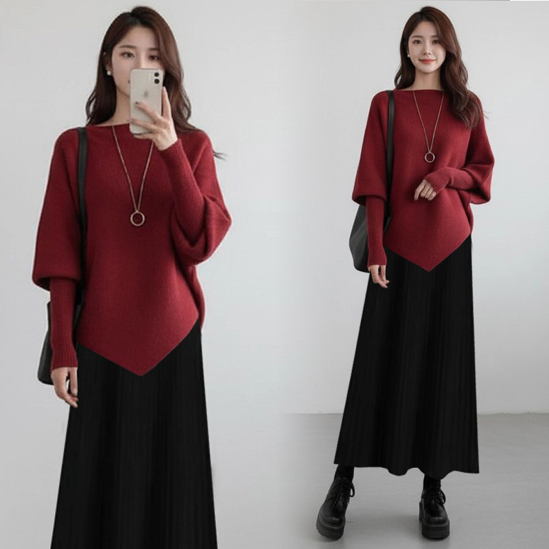 大货2026新款时尚气质减龄圣诞红色喜庆毛衣+背心裙套装