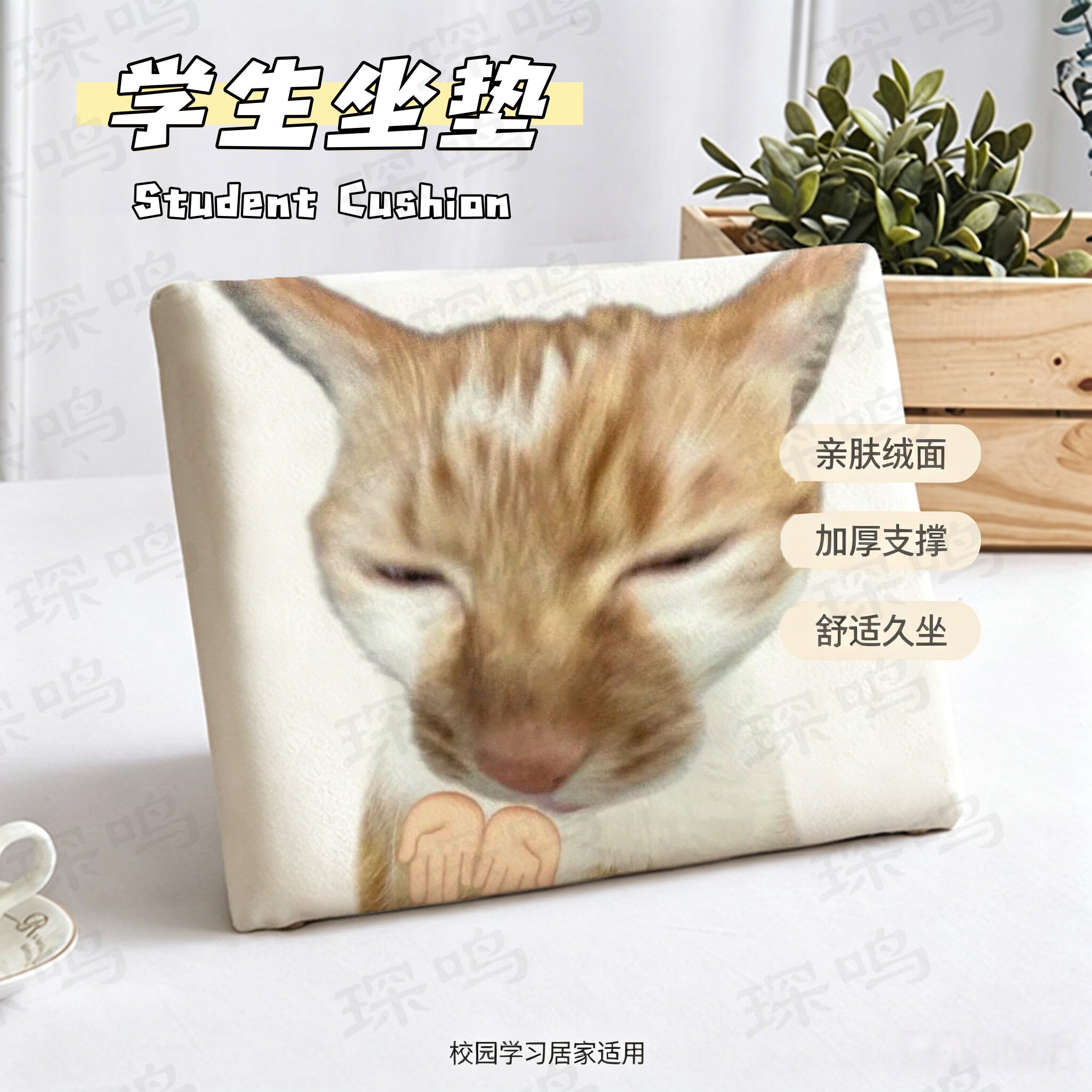 可爱猫咪抽象表情记忆棉坐垫学生办公室椅垫方形卡通动漫四季通用